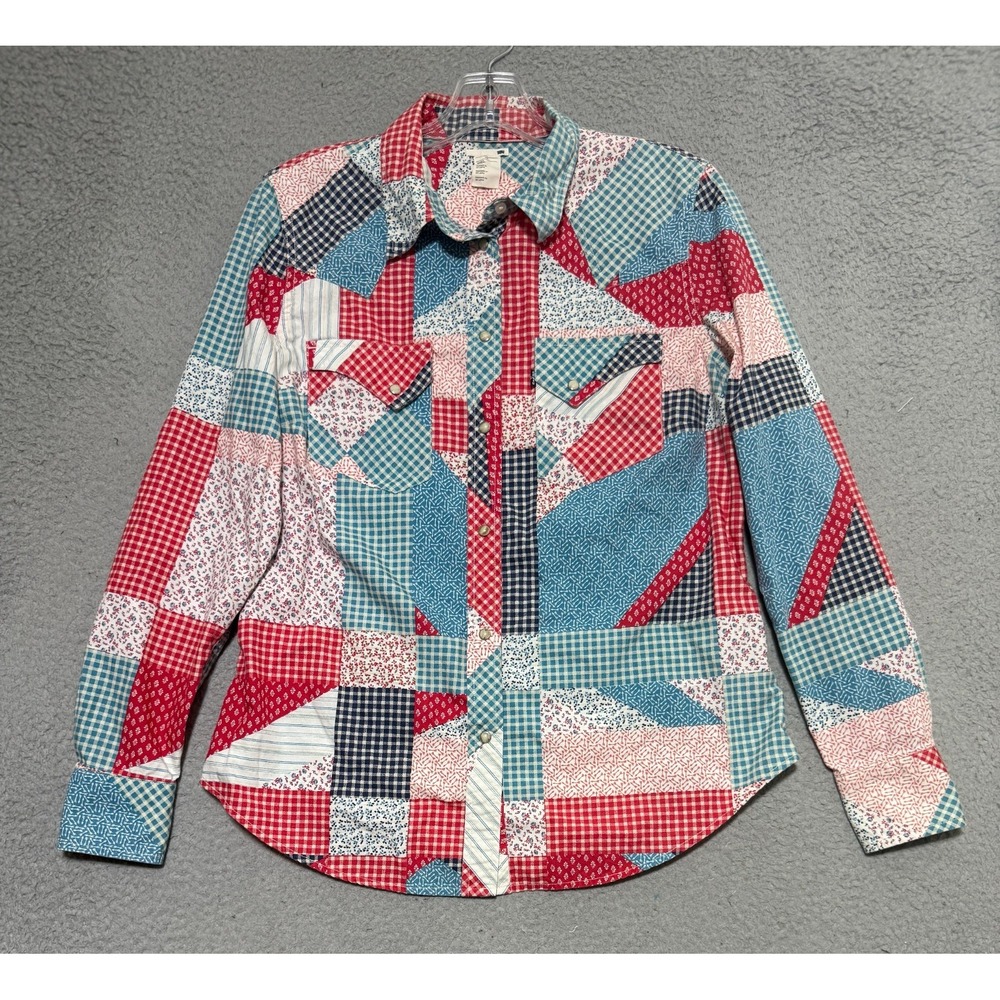 Rare Levis Patchwork Pearl Snap long sleeve Western shirt Womens Large Colorful